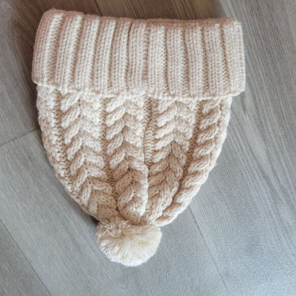 Ivory Ella Womens Beige Cable Knit Pom-Pom Beanie - Picture 5 of 7